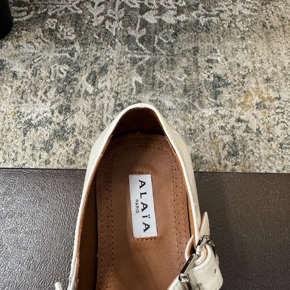Alaia White Patent Mary Jane Flats with Buckle Strap - Picture 8 of 9